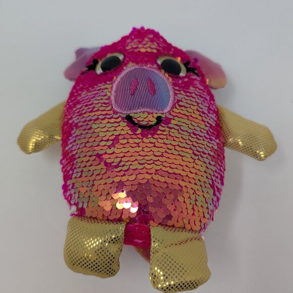 Sequin Pig Plush Pink Gold Glitter Flippable Sequin Cra-Z-Art Stuffed Animal 7" - Picture 4 of 8